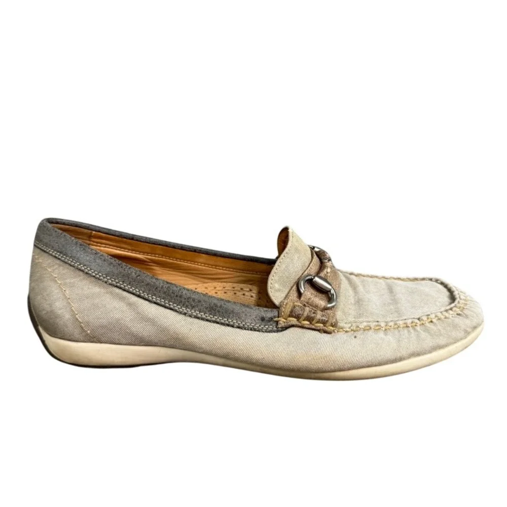 Martin Dingman Mens Canvas Bit Loafers Tan Grey Moc Toe Slip On Shoes Size 10M